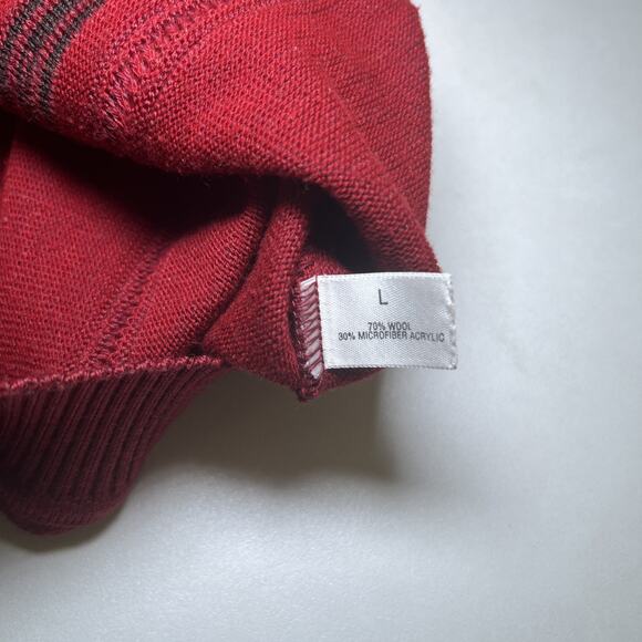 St Croix Shop Mens Large 1/4 Zip Geometric Maroon Sweater Wool Blend Textured - Picture 8 of 12